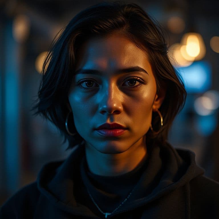 Portrait of a person with dramatic lighting and bokeh background