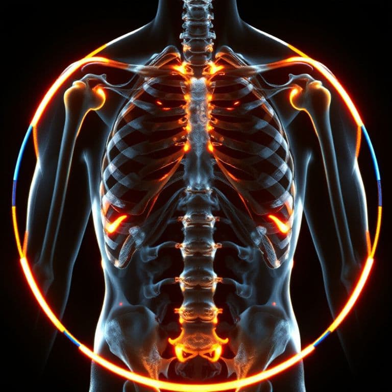 mri scan of the human body, bones glowing and radiating