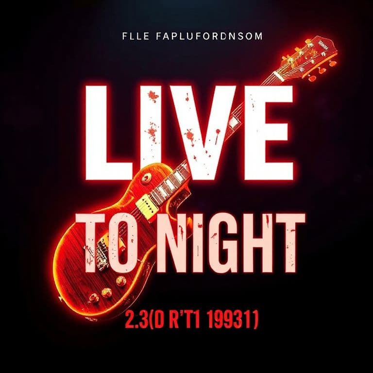 Concert poster with a glowing electric guitar and the text 'LIVE TONIGHT', bold typography, dark background with neon accents