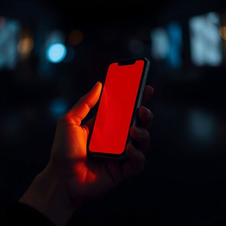 Close-up of a hand holding a glowing smartphone, dark background, cinematic depth of field