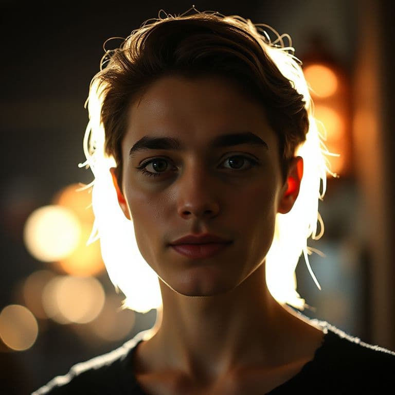 Portrait of a person with dramatic lighting and bokeh background